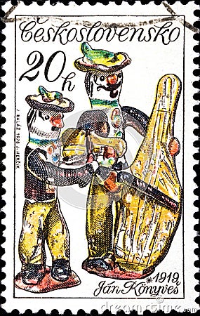 02 08 2020 Divnoe Stavropol Territory Russia the postage stamp Czechoslovakia 1978 Slovak Ceramics Violinist and Bass Player J. Editorial Stock Photo