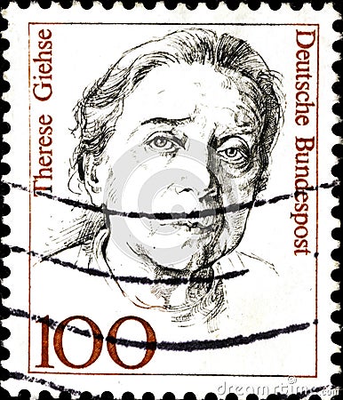 02 11 2020 Divnoe Stavropol Territory Russia the postage stamp Germany 1988 Famous Women Therese Giehse 1898-1975 , Actress Editorial Stock Photo