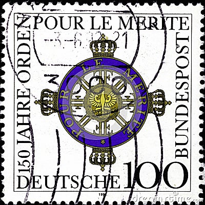02 11 2020 Divnoe Stavropol Territory Russia the postage stamp Germany 1992 The 150th Anniversary of the Order Pour le M rite Editorial Stock Photo
