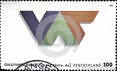 02 10 2020 Divnoe Stavropol Territory Russia the postage stamp Germany 1997 10th Documenta Modern Art Exhibition, Kassel ` Editorial Stock Photo