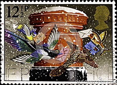 02 08 2020 Divnoe Stavropol Territory Russia the postage stamp Great Britain 1983 Christmas Birds Mailing `Christmas Editorial Stock Photo