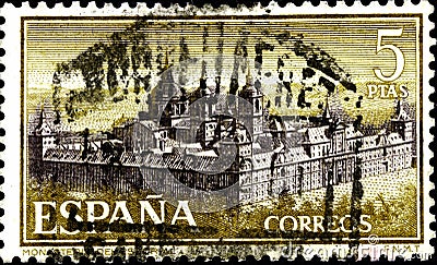 02.09.2020 Divnoe Stavropol Territory Russia postage stamp Spain 1961 Castles and Abbeys Monastery of San Lorenzo de El Escorial Editorial Stock Photo