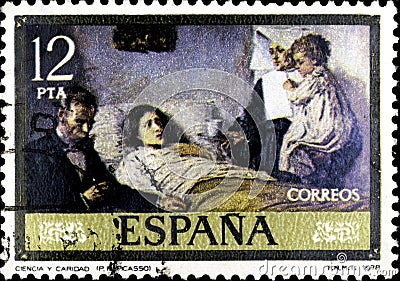 02 10 2020 Divnoe Stavropol Territory Russia Postage Stamp Spain 1978 Paintings - Pablo Ruiz Picasso Painting Science and Mercy Editorial Stock Photo