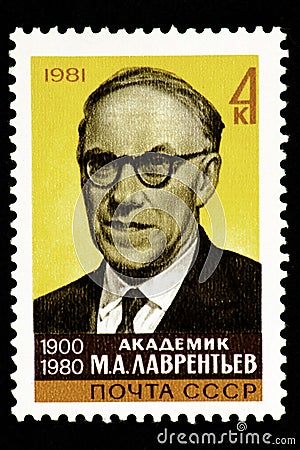 07.24.2019 Divnoe Stavropol Territory Russia postage stamp of the USSR 1981 academician M.A. Lavrentiev 1900-1980 portrait on the Editorial Stock Photo