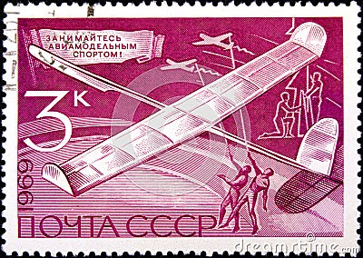 02.08.2019 Divnoe Stavropol Territory Russia postage stamp USSR 1969 Technical Sports the glider and inscription engage Editorial Stock Photo