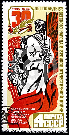 02.08.2019 Divnoe Stavropol Territory Russia postage stamp USSR 1975 The 30th Anniversary of Victory in Second World War Editorial Stock Photo