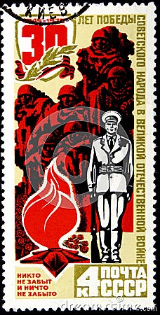 02.08.2019 Divnoe Stavropol Territory Russia postage stamp USSR 1975 The 30th Anniversary of Victory in Second World War Editorial Stock Photo