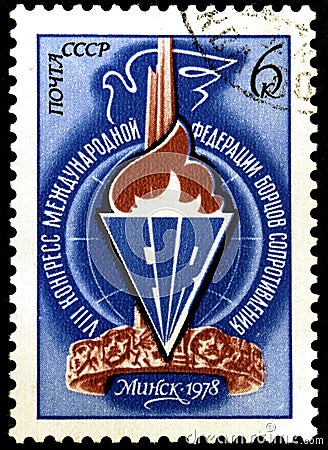 10.24.2019 Divnoe Stavropol Territory Russia postage stamp USSR 1978 8th Congress of the International Federation of Resistance Editorial Stock Photo