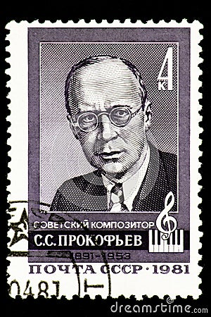 07.24.2019 Divnoe Stavropol Territory Russia Postage stamp USSR 1981year Soviet composer S, S, Prokofiev 1891-1953 Editorial Stock Photo