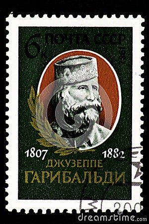 07.24.2019 Divnoe Stavropol Territory Russia 1982 USSR postage stamp Giuseppe Garibaldi 1807-1882 portrait in the red frame on a Editorial Stock Photo