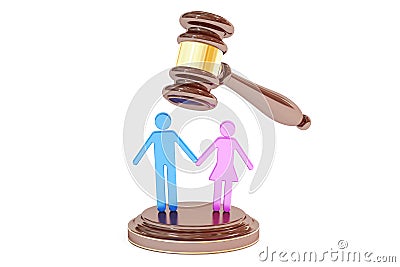 Divorce concept with gavel and marrieds, 3D rendering Stock Photo