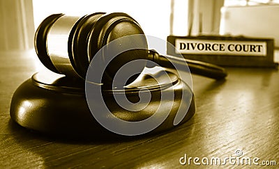 Divorce Court gavel on a desk Stock Photo