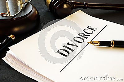 Divorce documents in a court. Separation and alimony. Stock Photo
