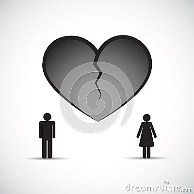 Divorce heartache concept broken heart with man and woman Vector Illustration
