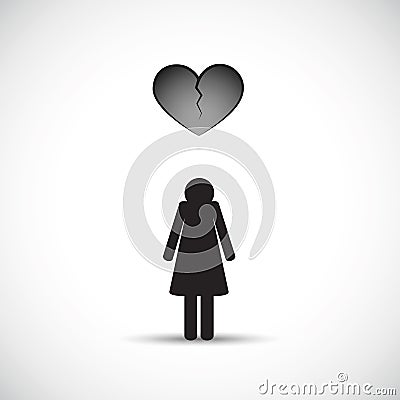 Divorce heartache concept with sad woman and broken heart Vector Illustration