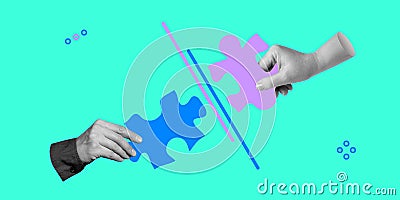 Divorce, impossibility of family reunification, separation, difficulties of relationships concept. Hands with puzzle Stock Photo