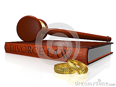 Divorce Law Book Gavel and Wedding Bands Cartoon Illustration