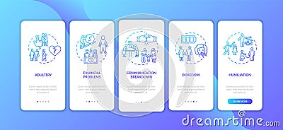 Divorce reasons onboarding mobile app page screen with concepts Vector Illustration