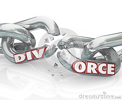 Divorce Word Breaking Chain Links Separation Marriage Stock Photo