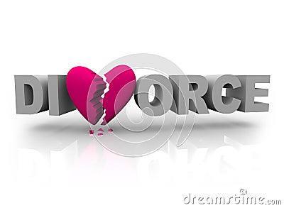 Divorce - Word with Broken Heart Stock Photo