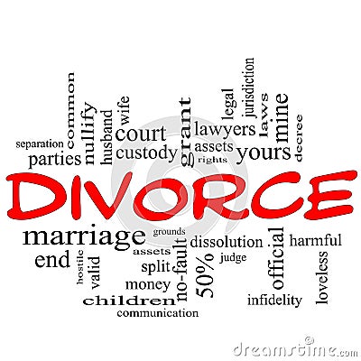 Divorce Word Cloud Concept Scribble in Red Stock Photo