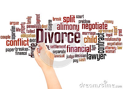 Divorce word cloud and hand writing concept Stock Photo