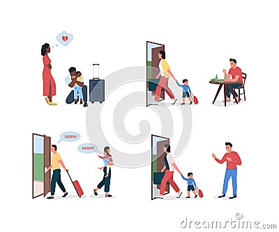 Divorcing parents flat color vector detailed character set Vector Illustration