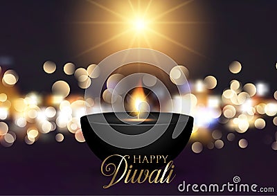 Diwali background with bokeh lights Vector Illustration