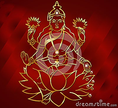 Diwali card design, diya with laxmi background Vector Illustration