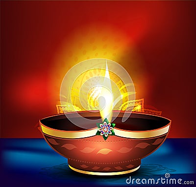 Diwali celebration background with vector deepak Cartoon Illustration