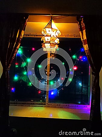 Diwali Colourful Lighting Decoration In Evening, India Stock Photo