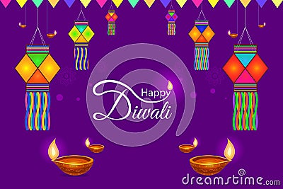 Diwali decorated greeting background for websites and social media. Decorated Diwali lantern or kandil. Stock Photo