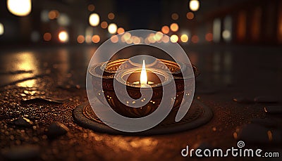 Diwali and Dipawali - Hindu festival of lights. A candle, a lantern on the road. Ai generative Stock Photo
