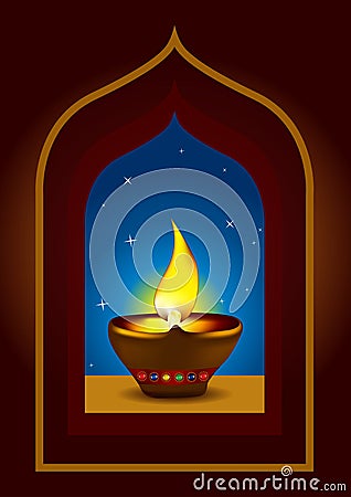 Diwali Diya on a window arch - illustration Vector Illustration
