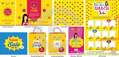 Diwali Festival Offer Big Sale Template with mobile greeting, mailer or flyer, wallpaper, print ad, Banner, Shopping bag design a Stock Photo