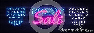 Diwali Festival Sale neon sign vector. Diwali Hindu Sale Design template neon sign, light banner, neon signboard Vector Illustration