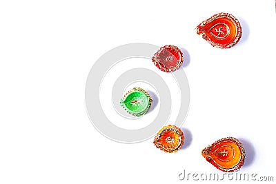 Diwali festive lamp , Colorful diya on white background Stock Photo