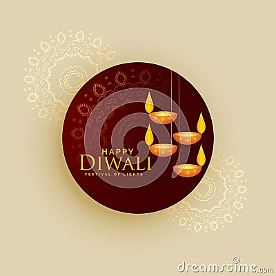 Diwali holiday greeting card vector design with hanging lamps Vector Illustration