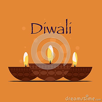 Illustration of lighted Lamps. Diwali festival concept Vector Illustration