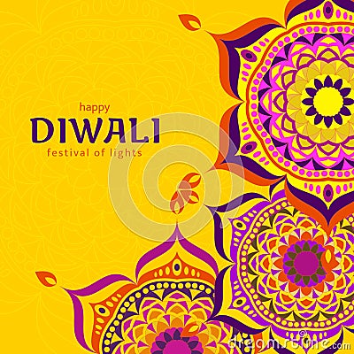 Diwali light festival design. Diwali Hindu festival greeting card. Vector Illustration