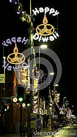 Diwali Lights on the Golden Mile Leicester Editorial Stock Photo