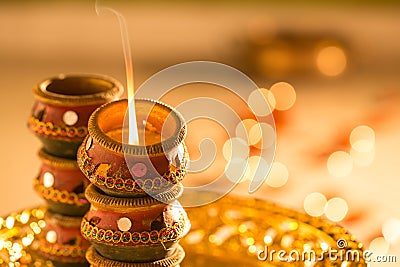 Diwali lights and diyas Stock Photo