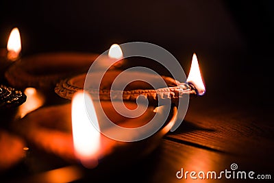 Diwali oil lamp or diya in a brass plate Stock Photo