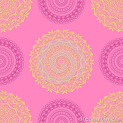 Diwali seamless vector pattern. Mandala and floral motif for wallpaper or fabric texture Vector Illustration