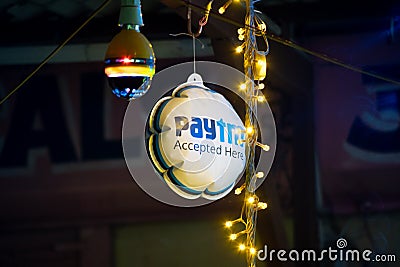 diwali string lights of various colors along with a Paytm dangler showing the successful IPO and celebrations for the Editorial Stock Photo