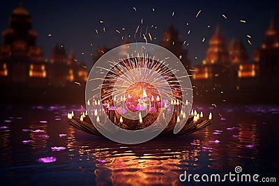 Diwali wishes featuring a stunning display of Stock Photo