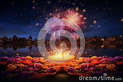 Diwali wishes poster with a stunning display of Stock Photo