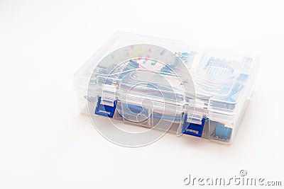 Arduino DIY kit for creating robots and other home-made products. Arduino Mega, Arduino Uno, Arduino Mini. Stock Photo