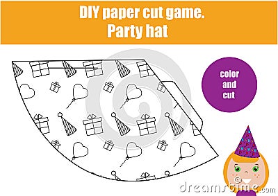 DIY children educational creative game. Make a party hat Vector Illustration