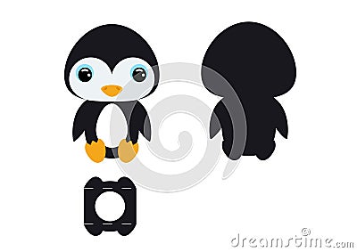 DIY cute penguin chocolate egg holder template. Retail paper box for the easter egg. Printable color scheme. Laser cutting vector Cartoon Illustration